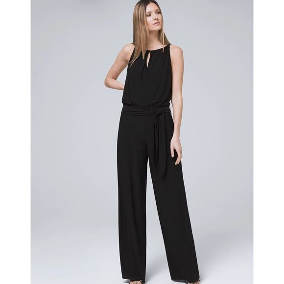 White House Black Market Pants - White House Black Market Black Wide Leg Jumpsuit with Removable Sash Size Medium